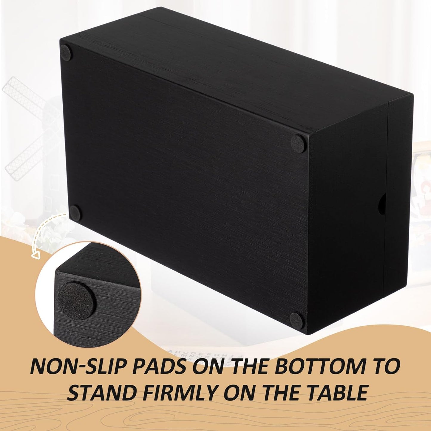 Henoyso 3 x 5 Inch Index Card Holder Set, Bamboo Recipe Box Organizer Index Cards Organizer, 50 Pcs Dividers 2 Sheets Alphabet Number Stickers File Note Holders for Office Business Home Kitchen, Black