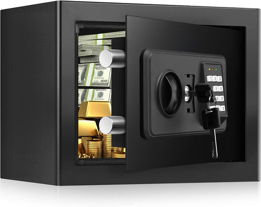 0.6 Cubic Feet Small Fire Safe Box for Home Use, Security Safe and Lock Box with Digital Keypad, Spare Keys, Dorm Room Safes for Money, Jewelry, ID Documents