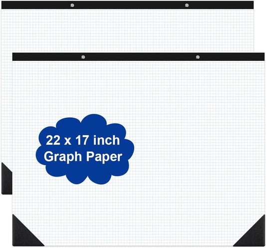 (2-Pack) Large Engineering Graph Paper - 22" x 17" Grid Paper, 100 Sheets/200 Pages, 4"x4" Grid Pad Giant Drafting Pad Sketching Graph Paper for Engineer Architect Designer Mathematician Draftsman