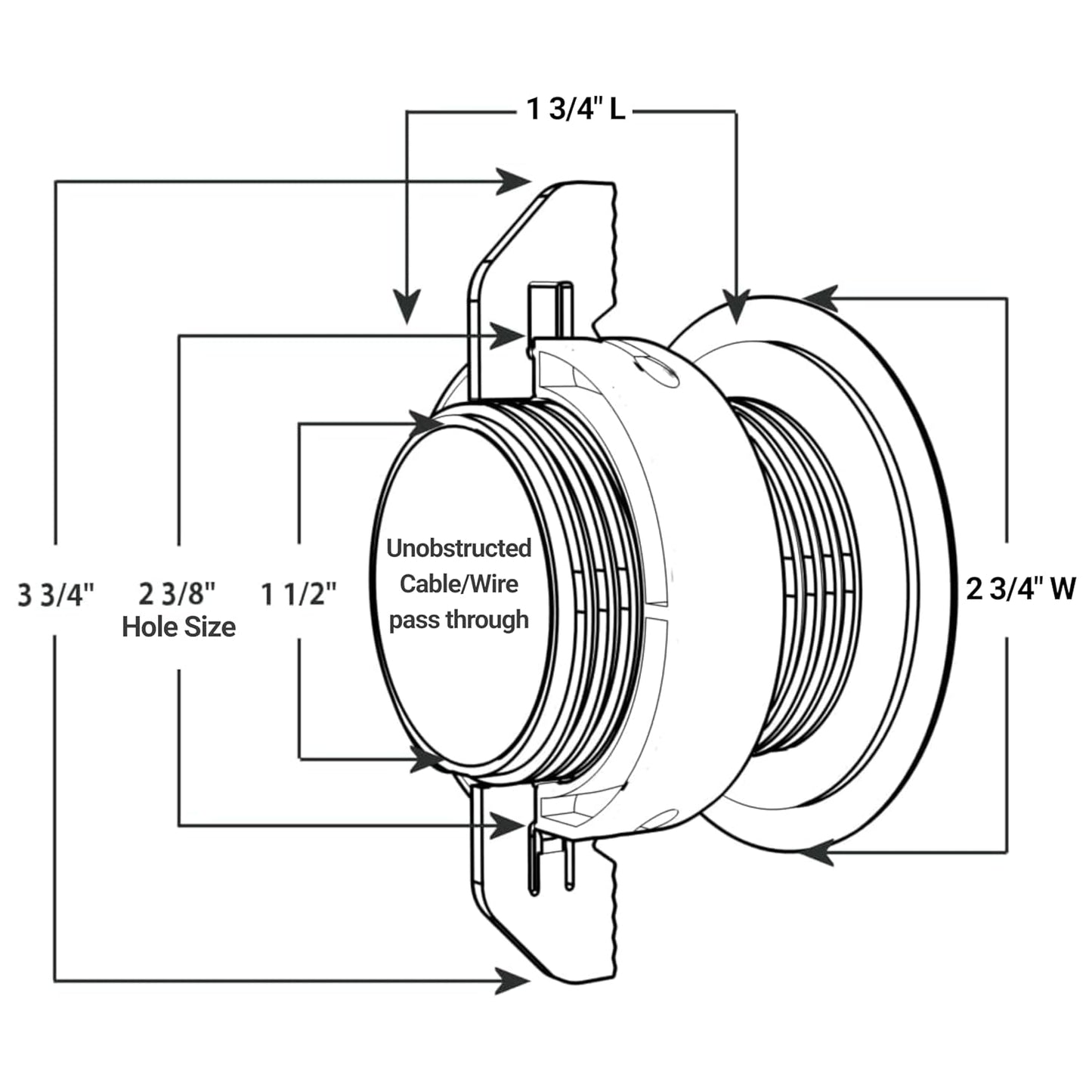 (1-Pack White) Cable, Wire & Cord Management - Self Locking Grommet with Cover for Walls, Ceilings, Desks, Used for All Surfaces 3/8” to 1” Thick, Made in USA