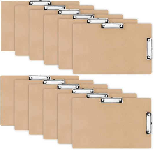 Henoyso 12 Pcs 11x17 Clipboard Wooden Lap Board with Low Profile Clip Brown Double Landscape Clip Hardboard Drawing Board Landscape Horizontal Large Clipboard for Desk Paper Sketching Art Supplies