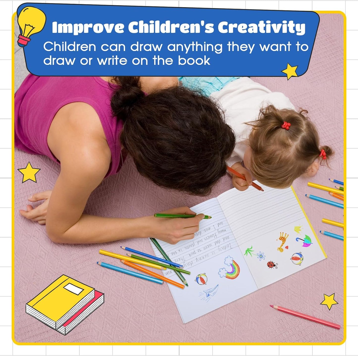 Henoyso 24 Pcs Primary Composition Notebook K-2 9 3/4 x 7 1/2 Inch Primary Journal, Back to School Supplies, Bulk Blank Writing Book for Kid to Write Draw Journal 60 Page Notebooks (Colorful)